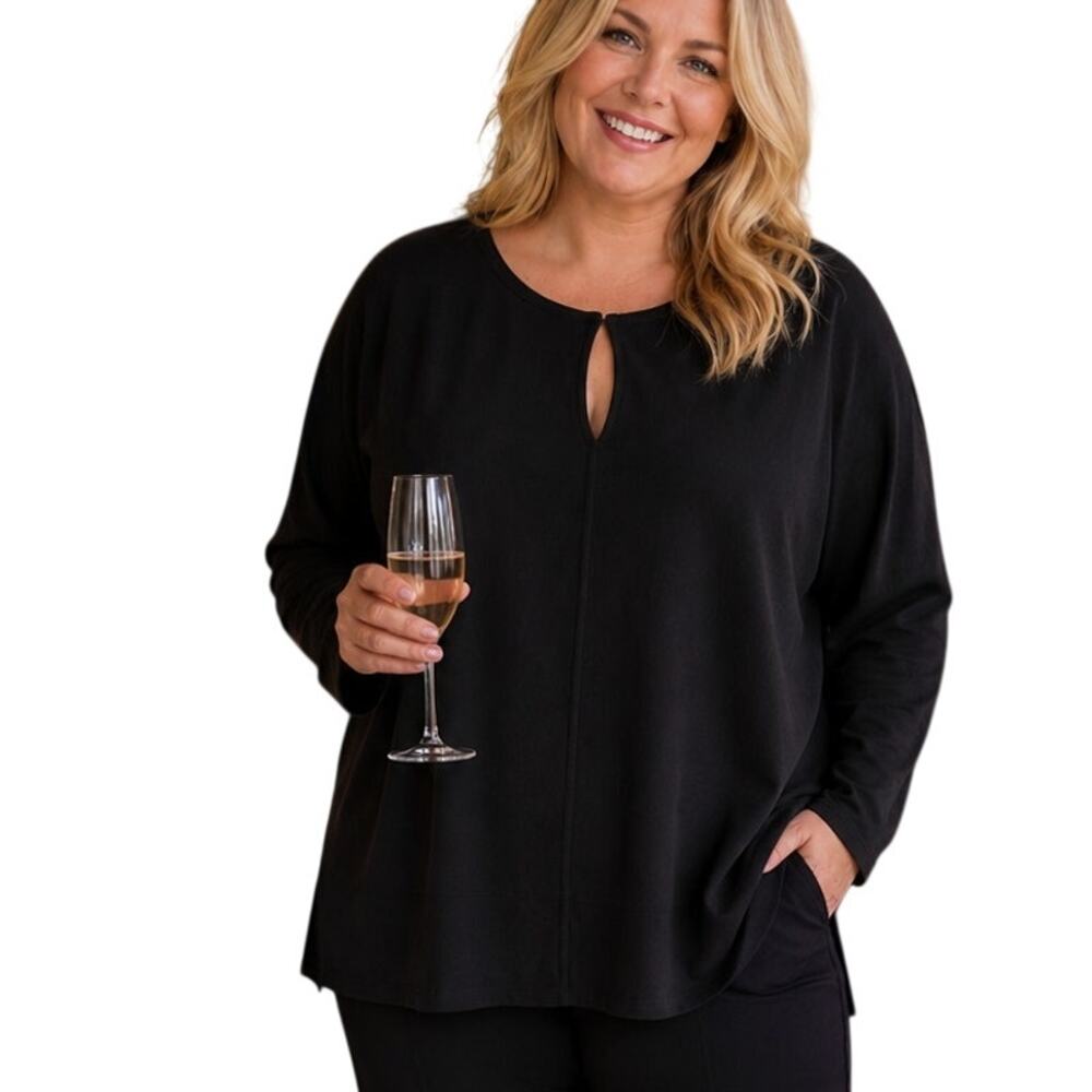 Lauren Ralph Lauren Woman NEW Tunic Womens Size 2X Black Slinky Keyhole Top NWT